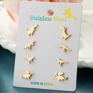 4 pairs Gold Dinosaur Stud Earrings